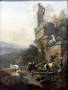 Johann Heinrich Roos Landschaft mit Tempelruine in Abendstimmung oil painting on canvas